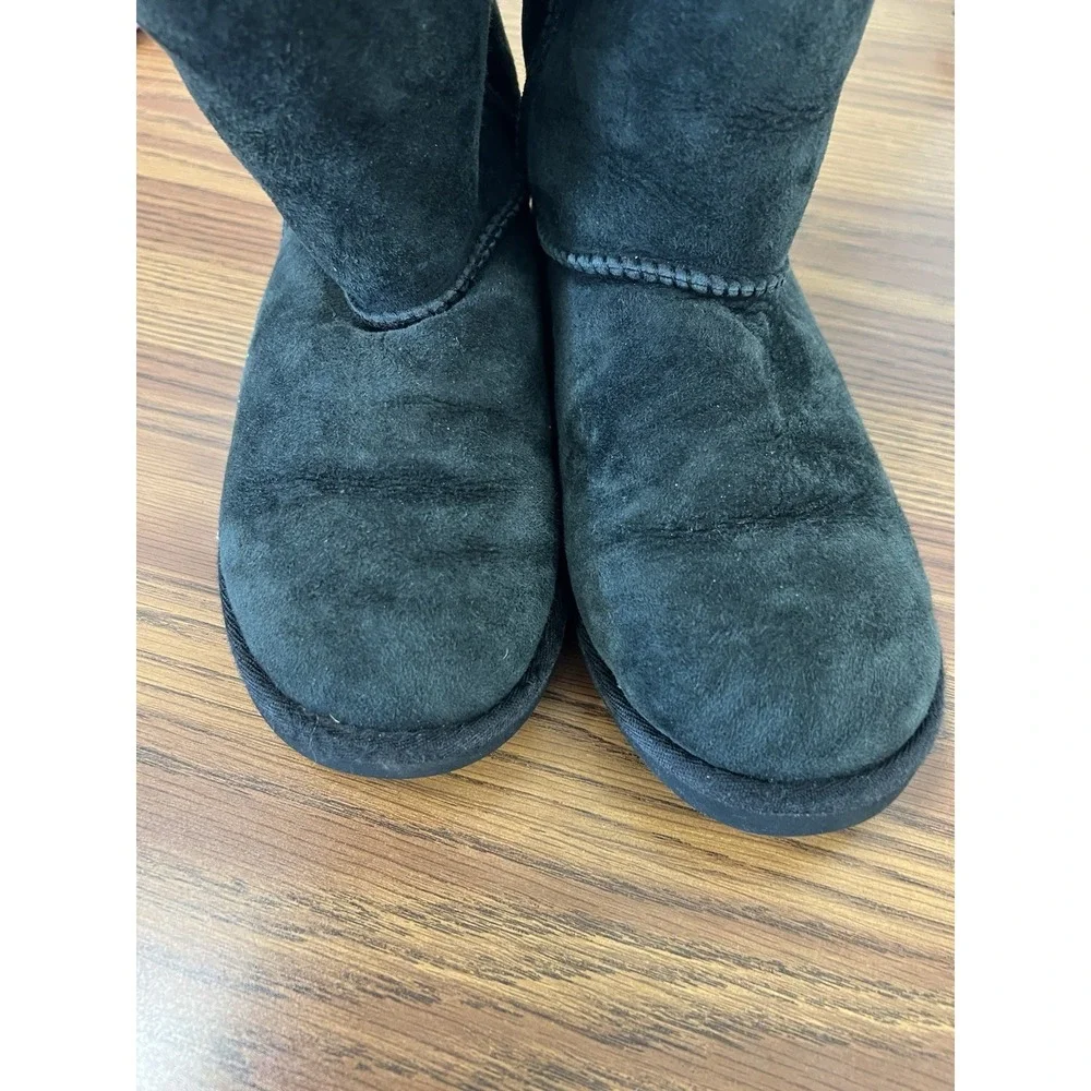 UGG Boots Youth 6 Bailey Bow Shearling Black Mid-Calf Casual Comfort Flats